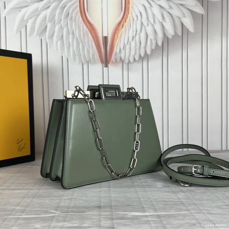 HOT Peekaboo In Fendi Calf Mini Green Cut Bag Leather 0714